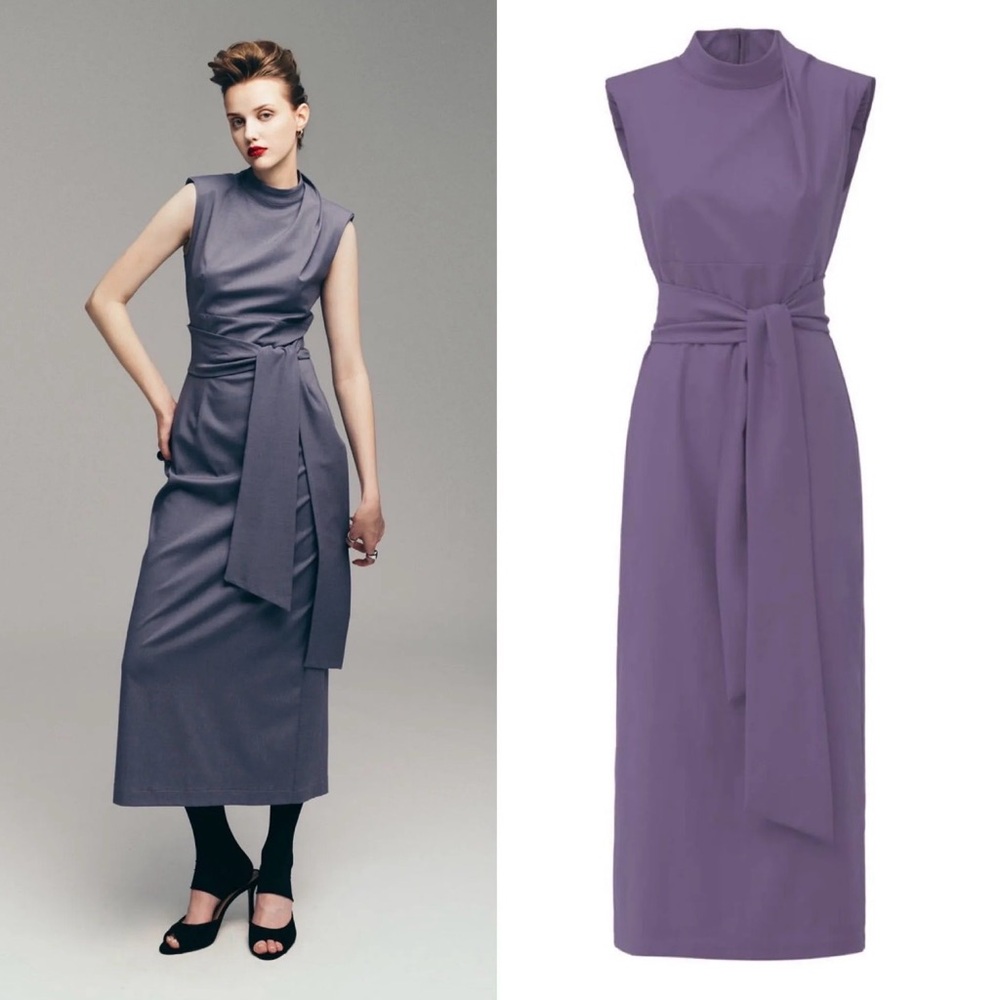 Julia Allert Designer Long Dress With Mock Neck Solid Pale Violet - Picture 3 of 6